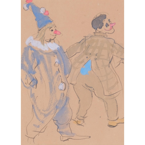 340 - Paul Wyeth (American, 1920 - 1983), pair of clown studies, ink/watercolour, 18cm x 14cm, framed