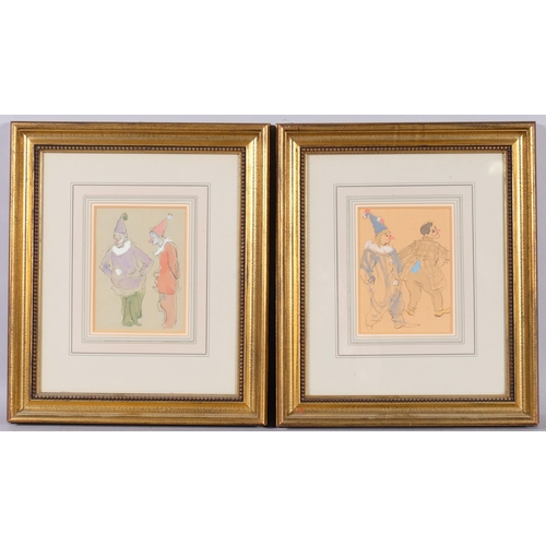 340 - Paul Wyeth (American, 1920 - 1983), pair of clown studies, ink/watercolour, 18cm x 14cm, framed