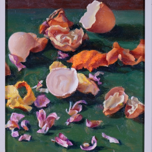 341 - Peter Radmall, Eggshells And Petals, 1996, oil on board, 19cm x 16cm, framed