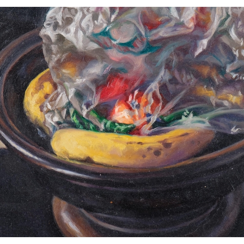 345 - Peter Radmall, still life, oil on board, 1996, 14.5cm x 17.5cm, framed