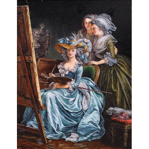 356 - Barbara Valentine after Labille-Guiard, self portrait with 2 pupils, oil on panel, overall frame dim... 