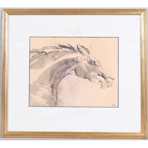 360 - Horse study, 20th century ink and wash, signed with indistinct monogram, 21cm x 27cm, framed