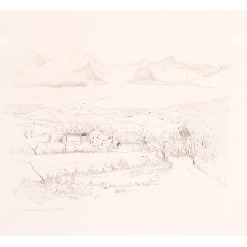 361 - View of Brandon Peak, Co Kerry, pen and ink, 1967, indistinctly signed, 39cm x 48cm, framed