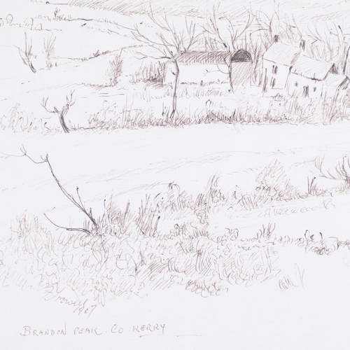 361 - View of Brandon Peak, Co Kerry, pen and ink, 1967, indistinctly signed, 39cm x 48cm, framed