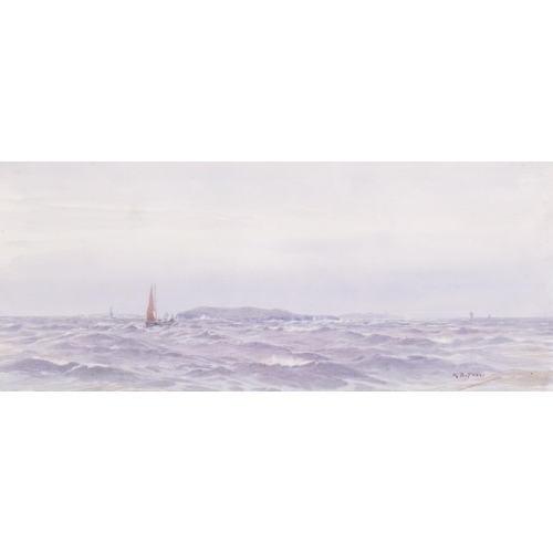 364 - Henry Branston Freer (flourished 1905 - 1915), fishing boats off a headland, watercolour, 13.5cm x 3... 