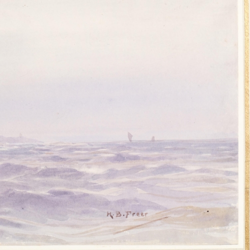 364 - Henry Branston Freer (flourished 1905 - 1915), fishing boats off a headland, watercolour, 13.5cm x 3... 