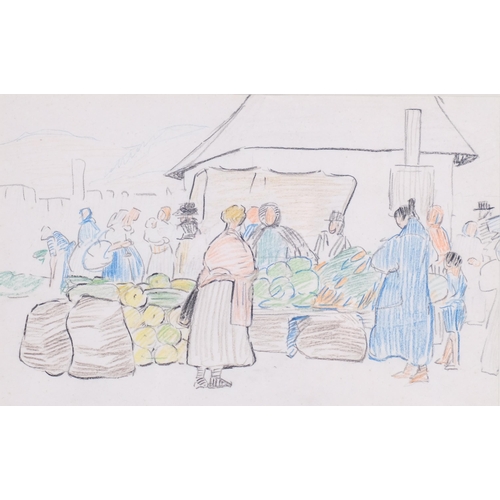 366 - Mary Swanzy, HRHA (1882 - 1978), Czechoslovakian Fruit And Vegetable Market, crayon drawing, 18cm x ... 