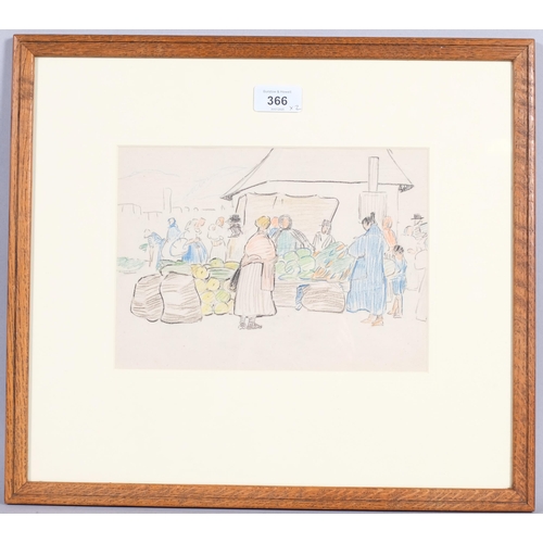 366 - Mary Swanzy, HRHA (1882 - 1978), Czechoslovakian Fruit And Vegetable Market, crayon drawing, 18cm x ... 