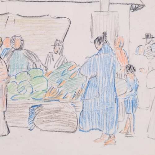 366 - Mary Swanzy, HRHA (1882 - 1978), Czechoslovakian Fruit And Vegetable Market, crayon drawing, 18cm x ... 