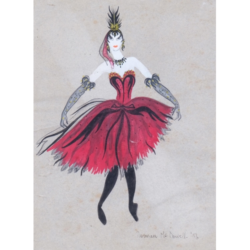 377 - Norman McDowell, pair of ballet/theatre costume designs, watercolour/gouache, 1955/6, 32cm x 25cm, f... 