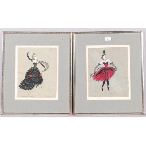 377 - Norman McDowell, pair of ballet/theatre costume designs, watercolour/gouache, 1955/6, 32cm x 25cm, f... 