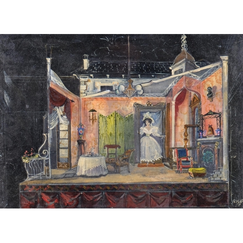 378 - Peter Rice (1928 - 2015), theatrical stage set design, gouache on paper, 30cm x 40cm, framed