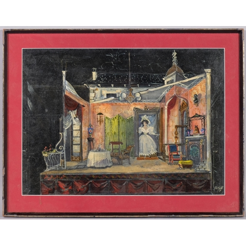 378 - Peter Rice (1928 - 2015), theatrical stage set design, gouache on paper, 30cm x 40cm, framed