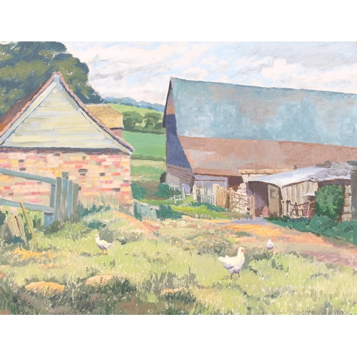 380 - Leslie Woollaston (1900 - 1976/7), farmyard scene, oil on board, 35cm x 46cm, unframed