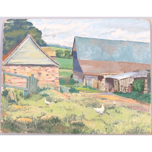 380 - Leslie Woollaston (1900 - 1976/7), farmyard scene, oil on board, 35cm x 46cm, unframed