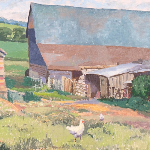 380 - Leslie Woollaston (1900 - 1976/7), farmyard scene, oil on board, 35cm x 46cm, unframed