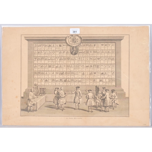 381 - Les Free Massons, engraving after Louis Dubourg, published 1735, sheet 38cm x 57cm, unframed