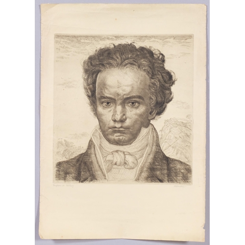 382 - Rudolf Hirschenhauser (1882 - 1951), Beethoven, etching, signed in pencil, plate 31cm x 30cm, togeth... 