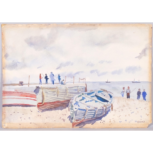 383 - David Ghilchik, beach scene, watercolour, 39cm x 56cm, unframed