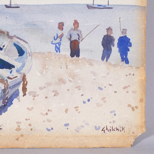 383 - David Ghilchik, beach scene, watercolour, 39cm x 56cm, unframed