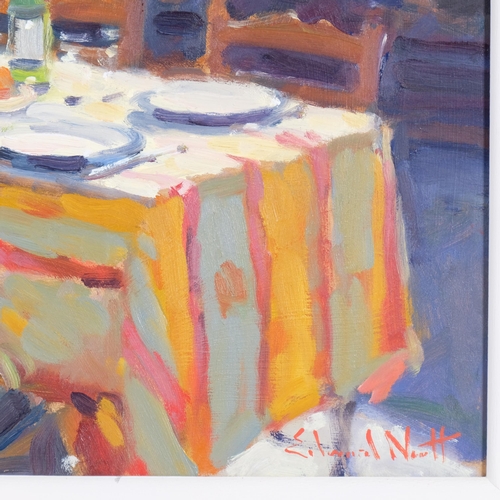 386 - Edward Noott, table for four, oil on board, 30cm x 40cm, framed