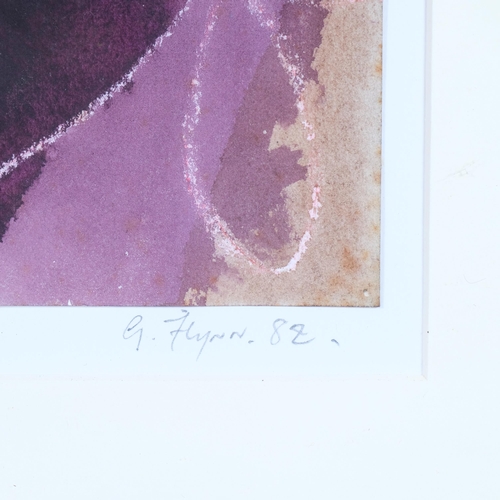 389 - G Flynn, 3 abstract compositions, mixed media watercolour/crayon, 1982, 38cm x 28cm, framed (3)