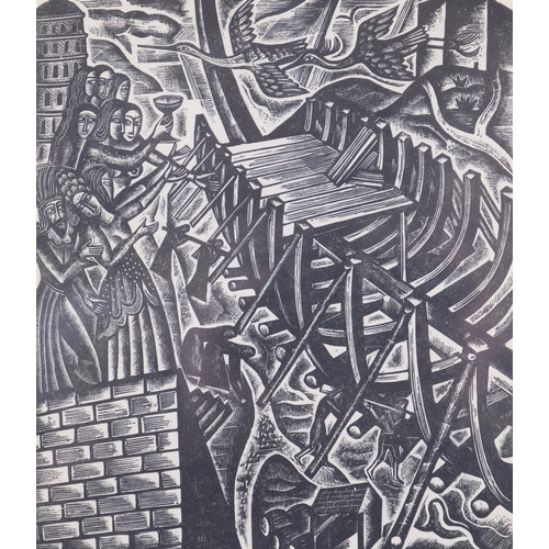 401 - David Jones, wood engraving on paper, from The Chester Play of the Deluge, 16.5cm x 14.2cm, mounted,... 