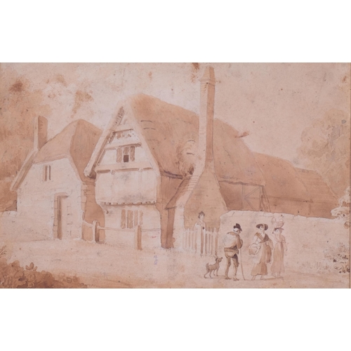 406 - Samuel Howitt (1765-1822), pencil and wash on paper, Farmhouse, 16cm x 23.5cm, mounted, framed and g... 