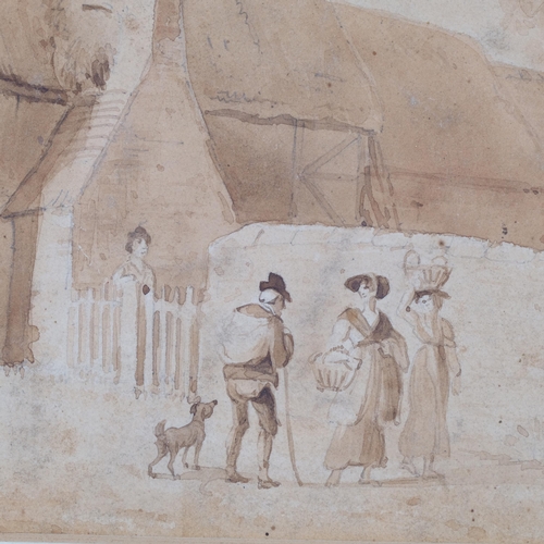 406 - Samuel Howitt (1765-1822), pencil and wash on paper, Farmhouse, 16cm x 23.5cm, mounted, framed and g... 