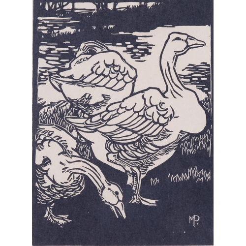 407 - Margaret Pilkington (1891-1974), woodcut on paper, Geese, 14cm x 10cm, mounted, glazed and framed. F... 