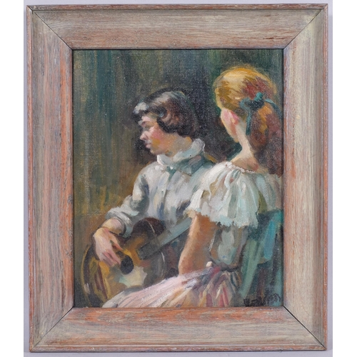 414 - Reginald Reeve (1908 - 1999), Two Musicians, oil on panel, 30cm x 25cm, framed