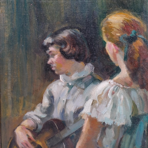 414 - Reginald Reeve (1908 - 1999), Two Musicians, oil on panel, 30cm x 25cm, framed