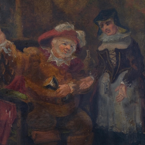 418 - A 19th century oil on board depicting Sir John Falstaff at the Boar's Head Inn, unsigned, 34cm x 39.... 