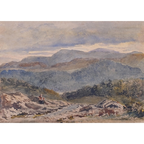 425 - David Cox (1809 - 1885), watercolour, mountainous landscape, circa 1840s, annotated verso, 22cm x 32... 