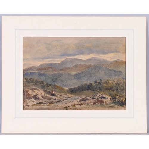 425 - David Cox (1809 - 1885), watercolour, mountainous landscape, circa 1840s, annotated verso, 22cm x 32... 