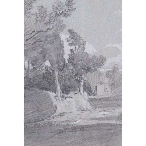 430 - Attributed to William Havell (1782 - 1857), a country lane, pencil drawing, unsigned, 20cm x 16cm, m... 