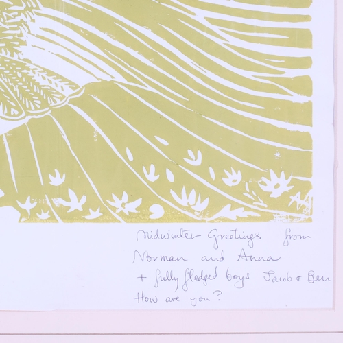 436 - Norman Adams (1927 - 2005), linocut Christmas card, 1973, signed and inscribed, plate 15cm x 41cm, m... 