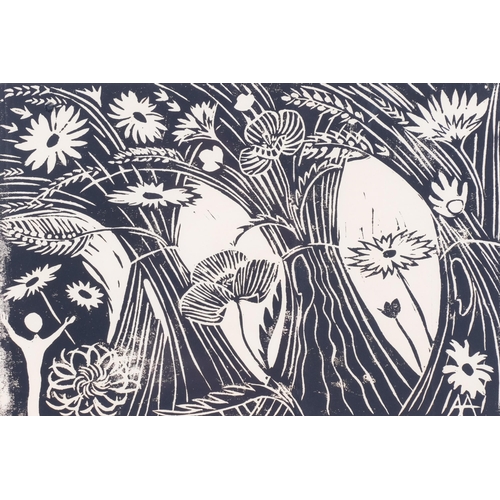 437 - **Description change** Anna Adams, linocut Christmas card, 1977, signed and inscribed, plate 20cm x ... 