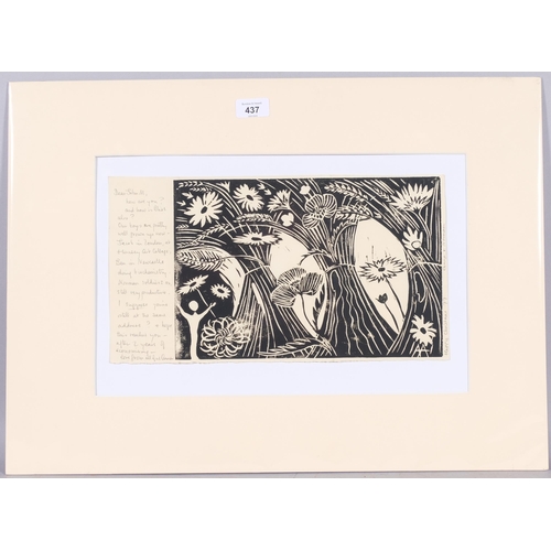 437 - **Description change** Anna Adams, linocut Christmas card, 1977, signed and inscribed, plate 20cm x ... 