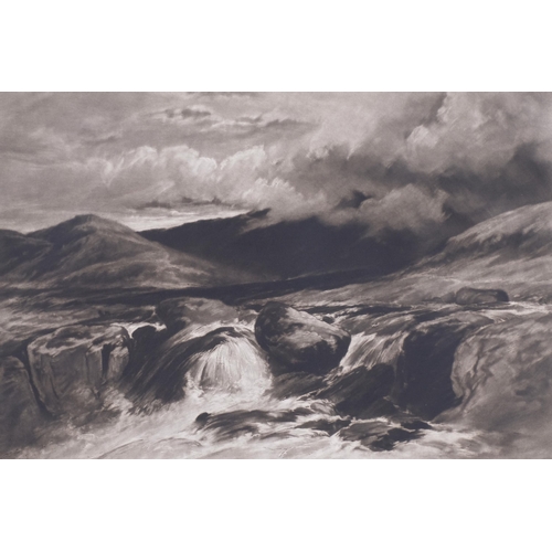 444 - Frank Short, mountain rapids, mezzotint, signed in pencil, plate 26cm x 39cm, unframed