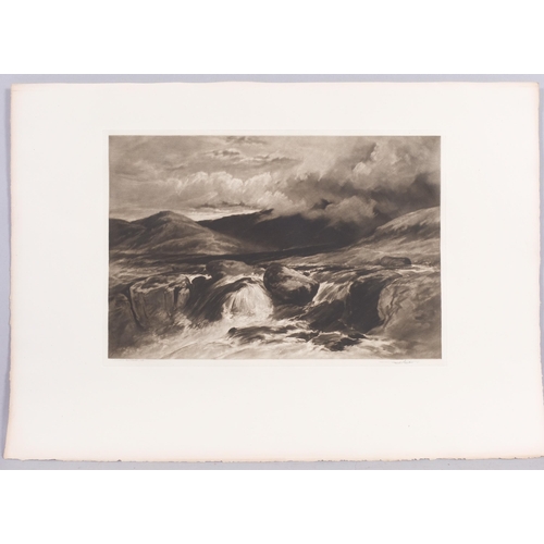 444 - Frank Short, mountain rapids, mezzotint, signed in pencil, plate 26cm x 39cm, unframed