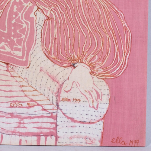 447 - Ella Neustein, portrait after Hockney of Celia Birtwell, batik, signed in the image Ella 1977, 43cm ... 