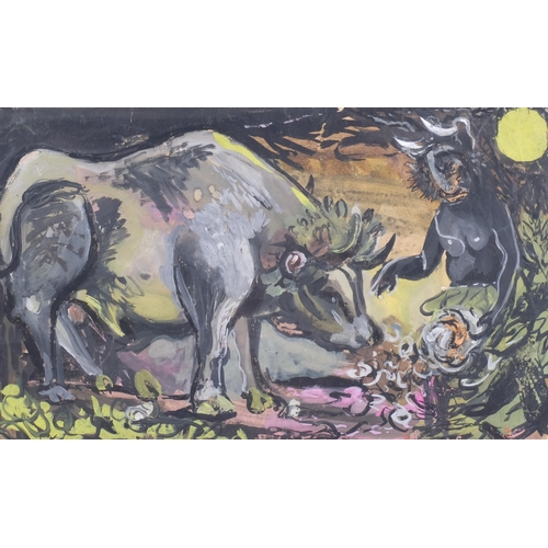 448 - Stanley Mill (1923 - 2004), Europa and the bull, gouache, inscribed verso, image 26cm x 42cm, unfram... 