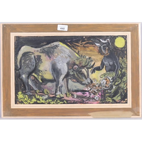 448 - Stanley Mill (1923 - 2004), Europa and the bull, gouache, inscribed verso, image 26cm x 42cm, unfram... 