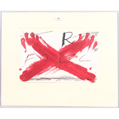 453 - Antoni Tapies, abstract, lithograph published by Maeght Paris 1973, sheet 28cm x 44cm, mounted