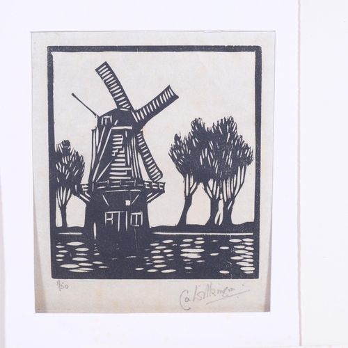 456 - 6 various woodcut prints, various artists, 3 signed in pencil