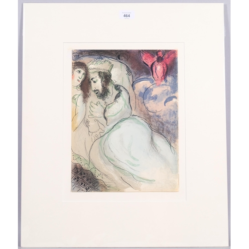 464 - Marc Chagall, Sarah And Abimelech, lithograph, printed by Mourlot Paris 1960, plate 34cm x 26cm, mou... 