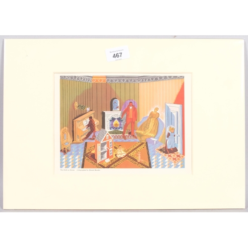 467 - Edward Bawden, The Dolls At Home, colour lithograph, published London 1953, plate 15cm x 20cm, mount... 