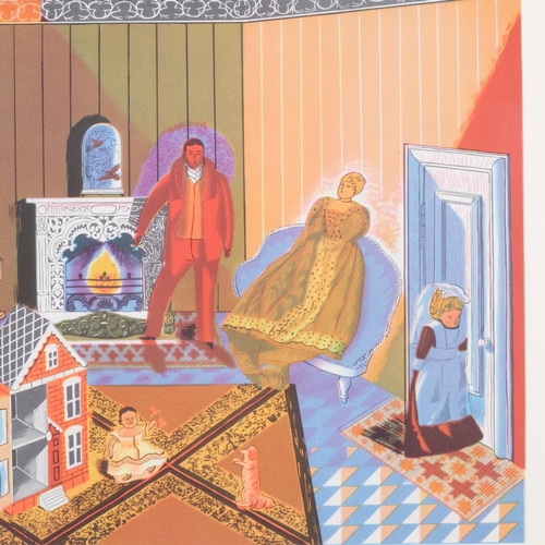 467 - Edward Bawden, The Dolls At Home, colour lithograph, published London 1953, plate 15cm x 20cm, mount... 