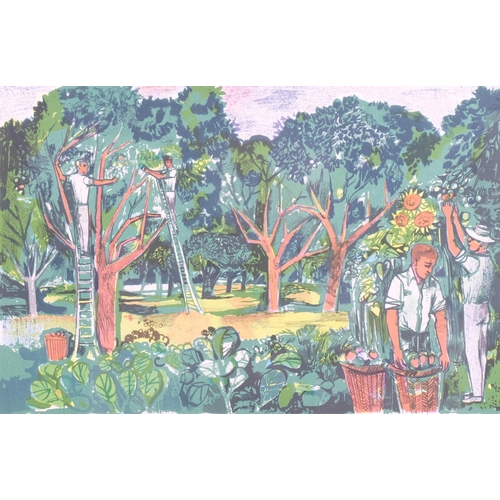 468 - John Minton, Apple Orchard Kent, lithograph, printed by Chromoworks Ltd London 1953, plate 15cm x 23... 